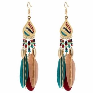 Boho Multi-Colored Feather Gold Chain Earrings